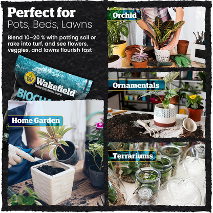 Wakefield Premium Biochar Soil Conditioner – 100% Pure Organic Biochar Soil to Boost Nutrient Retention and Water Efficiency for Houseplants, Gardens, & Lawns – 4 Quarts