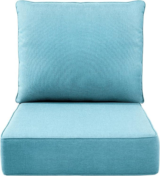 Luxury 6" Outdoor Cushions for Patio Furniture, 24x24x6" Thick Seat Cushion Set, Fade Resistant Couch Chair Replacement Cushions High Density Deep Wicker Chair Cushion with Removable Cover, Teal