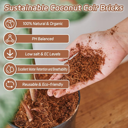 Riare 10pcs Organic Coco Coir Bricks Soil Blocks- 100% Natural Compressed Coco Peat Brick Coconut Fiber Substrate with Low EC& pH Balance, High Expansion Coco Coir Pith Coconut Husk for Garden