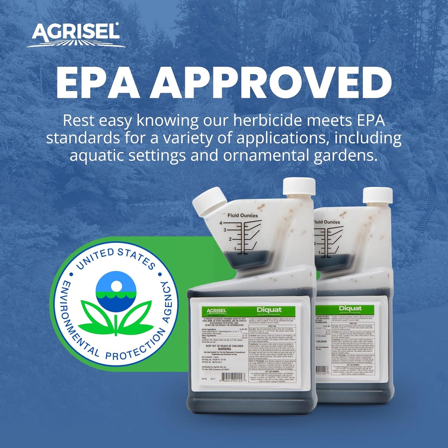 Diquat Weed Killer, Fast-Acting Formula for Aquatic and Landscape Weeds, Safe on Ornamentals, Visible Results in 1-2 Days, Pet Safe, 3-Pack of Disposable Gloves Included, 32 Ounces