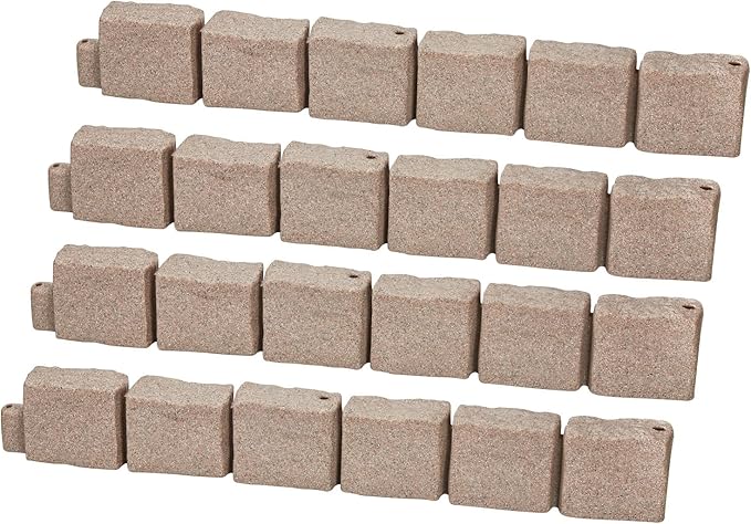 VEVOR Faux Stone Landscape Edging, No Dig Garden Edging Border, Flexible Blocks for Lawn Edging, Flower Beds, Driveway, Yards with 12 Spikes, 4 Pack 24 Bricks 16FT Kit, 46.9" Lx 4" W x 6" H, Beige