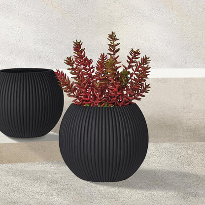 16 Inch Handmade Concrete Outdoor Planter - Classic Striped Design | Fiberglass & Composite Material | Durable for Commercial & Home Decor