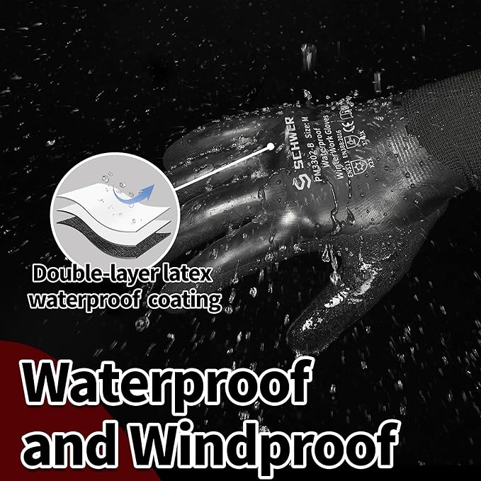Schwer Waterproof Winter Work Gloves, ANSI A2 Cut Resistant Freezer Gloves for Outdoor Cold Weather Keep Hands Warm, Thermal Insulated Gloves for Shoveling Snow, Ice Fishing, Super Grip, XL