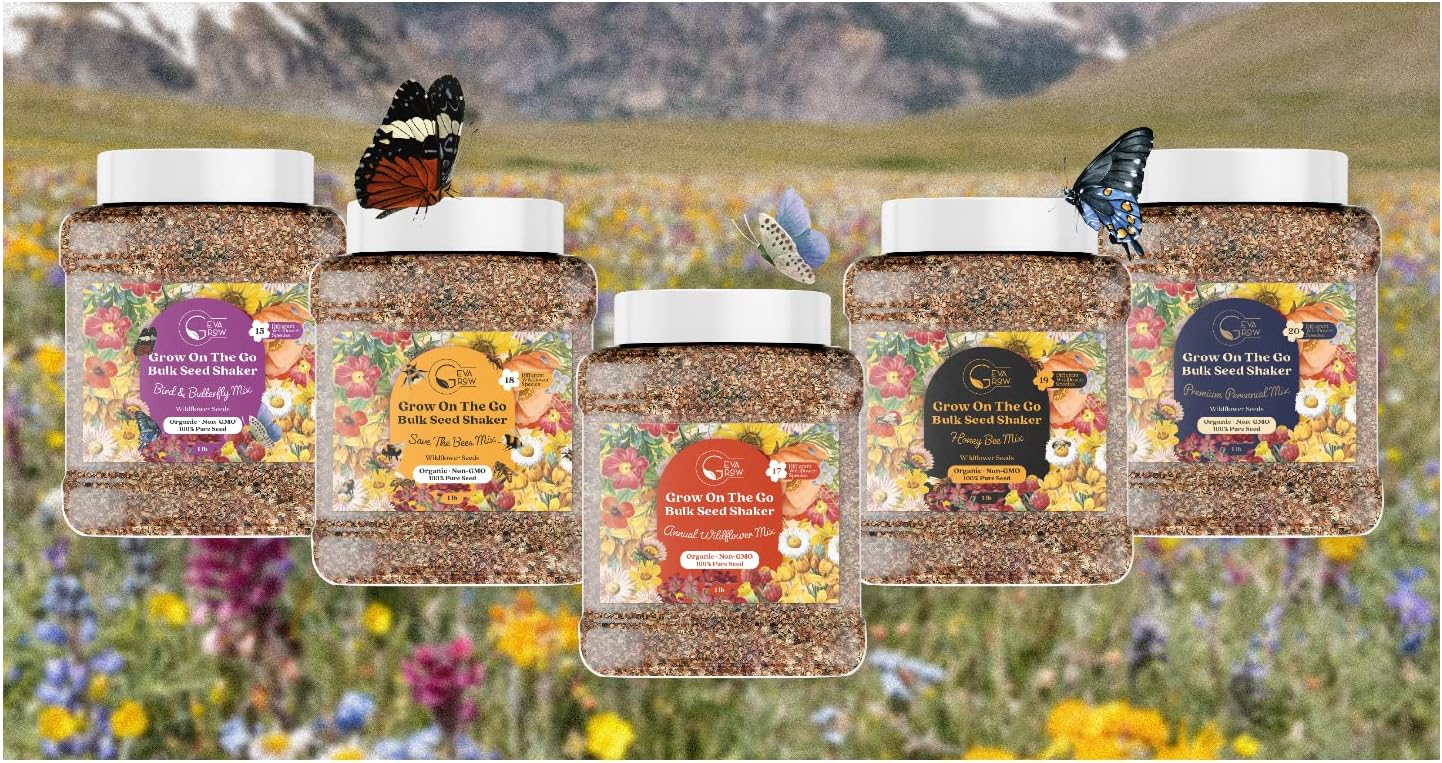 Bulk Wildflower Seed Mix – Honey Bee Wildflower Seed Mix 1 Pound Tub by GevaGrow | Bulk 300,000+ Seed Tub | 19 Variety Flower Seeds for Planting in Pots & Outdoor Gardens | No Messy Bags or Packets |