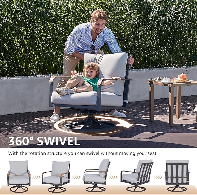 NATURAL EXPRESSIONS Outdoor Bistro Set, 3 Piece Swivel Glider Rocking Chairs Patio Conversation Furniture Set with 2 Rockers, 1 Metal Table and 6" Thick Cushions for Backyard, Porch, Balcony, 350lbs.