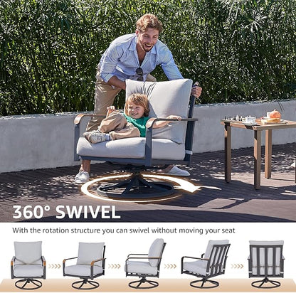 NATURAL EXPRESSIONS Outdoor Bistro Set, 3 Piece Swivel Glider Rocking Chairs Patio Conversation Furniture Set with 2 Rockers, 1 Metal Table and 6" Thick Cushions for Backyard, Porch, Balcony, 350lbs.