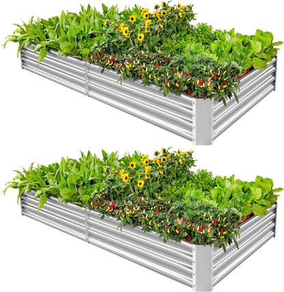 Land Guard 2 Pack 6×3×1ft Galvanized Metal Raised Garden Bed, Metal Planter Kit Box Outdoor for Deep-Rooted Vegetables, Flowers, Green and Herbs……