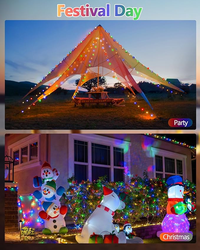 6 Pack Solar Christmas Lights Outdoor, 600 LED 198 FT Solar Powered String Lights Waterproof with Green Wire 8 Lighting Modes, Twikle Light for Xmas Tree Fence Party Yard Garden Decor, Multicolored