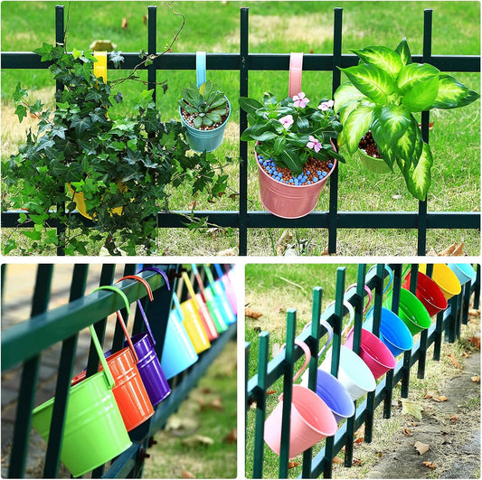 12 Pack Balcony Planters Railing Hanging, Colorful Railing Planter 4 Inches Small Hanging Plant Holder Indoor/Outdoor