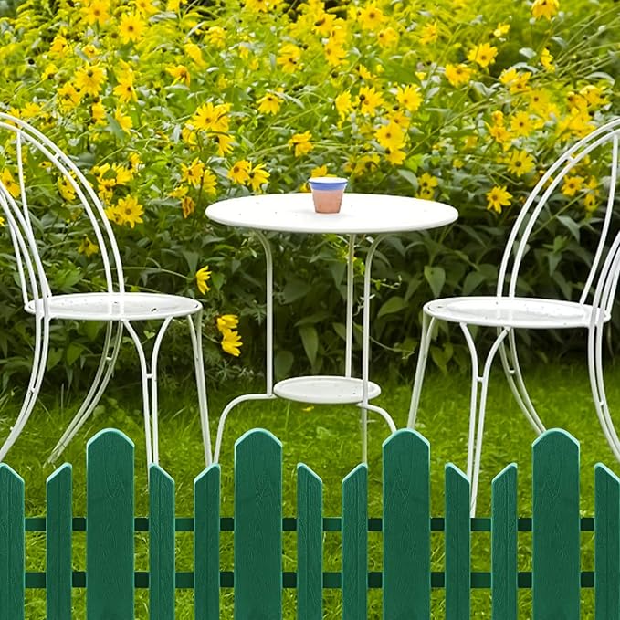 Sunnyglade 12 Pack Garden Edging Decorative Border Recycled Plastic Landscape Garden Fence Flexible No-Dig Spikes,Dark Green