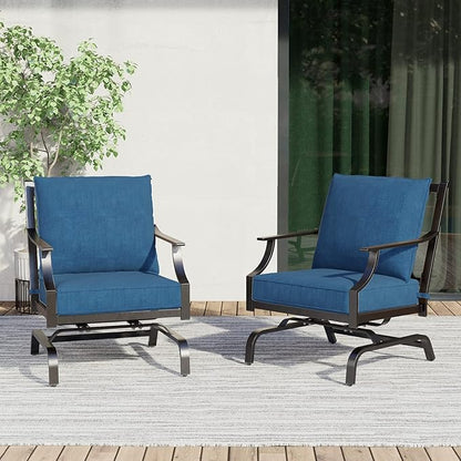 Grand patio Outdoor Chairs,Outdoor Rocking Chairs Motion Chairs Set of 2,Patio Seating Chairs with Olefin Cushions,Peacock Blue