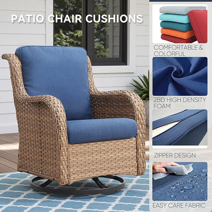 Outdoor Chair Cushions for Patio Furniture - 1 Pack Outside Durable Thick Replacement Cushion 22x24 with Zipper Cover for Wicker Glider Rocking Chairs Loveseat Couch – Blue/Regular