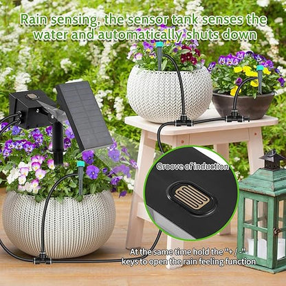 Solar drip Irrigation System, Solar Automatic palnt Waterer for Outdoor Garden, Irrigation System for Vacation,Drip Irrigation Kit with 2200mAh Battery&Rain Sensing &LCD Screen