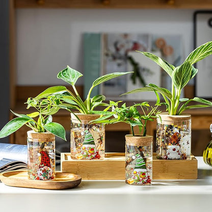 Christmas Vase, Christmas Themed Propagation Stations, Glass Propagation Vases for Plants, Cuttings, Desktop Planter Vase for Home & Office Decor, Set of 18 (9 Large & 9 Small)