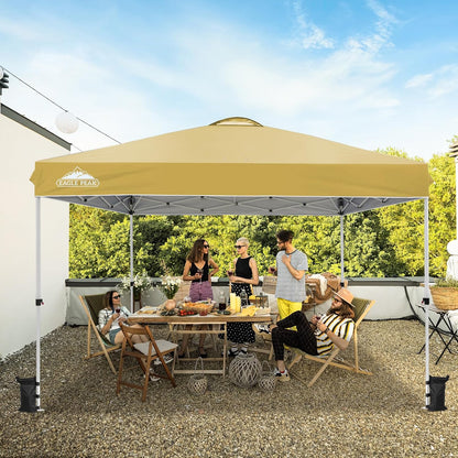 EAGLE PEAK Pop Up Canopy Tent with Wheeled Carry Bag, 8 Stakes, 4 Ropes, 4 Weight Bags, Easy Set Up Tent Canopy, 12x12 ft, 144sqft of Shade, Beige
