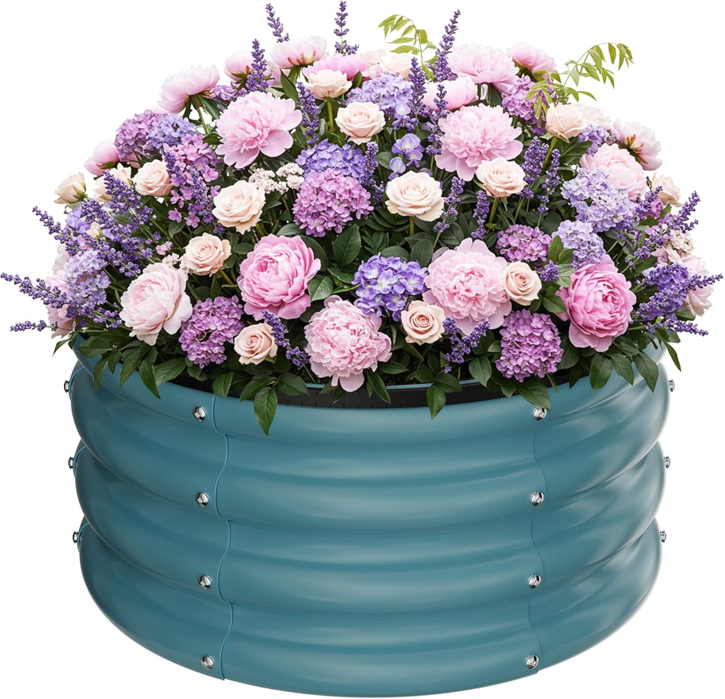 ZXZYHFTY Round Galvanized Raised Garden Bed kit, Blue Outdoor Garden Raised Planter Box, Round Large Metal Raised Garden Beds for Vegetable 2 * 2 * 1ft 1 Pack