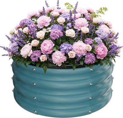 ZXZYHFTY Round Galvanized Raised Garden Bed kit, Blue Outdoor Garden Raised Planter Box, Round Large Metal Raised Garden Beds for Vegetable 2 * 2 * 1ft 1 Pack