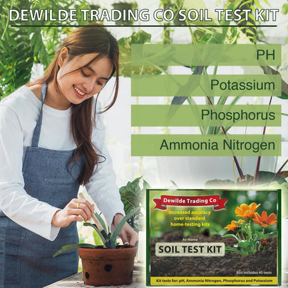 Premium Soil Test Kit: 40 Complete Tests for Lawns, Gardens, and Vegetables. Tests for Ammonia Nitrogen, pH, Phosphorus, and Potassium.