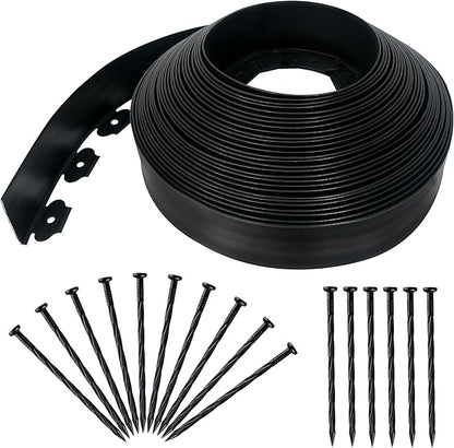 3.15" x 100' No Dig Landscape Edging, Flexible Garden Edging Borders with 90 Anchoring Spikes, Plastic Lawn Edging for Landscaping Garden Flower Beds Grass Yard Paver Pathway, Black