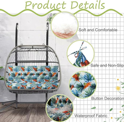 Swing Replacement Cushions with Backrest, 2 or 3 Seater Waterproof Non-Slip Overstuffed Swing Pad, Indoor/Outdoor Bench Cushion for Porch Chair Swings Garden Furniture (Summer, 40 * 60 in)