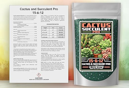 Fertilizer Commercial Grade | Cactus & Succulent Pro 15-6-12 | 1 Pound | Custom Professional Mix Blend | Low-Nitrogen Blend | 10–12 Month Controlled Release | Micronutrients for Cacti & Succulents