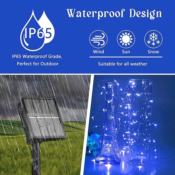 Solar String Lights for Outside, 72Ft 200 LED Solar Fairy Lights with 8 Modes, Solar Powered Fairy Lights Waterproof for Christmas Tree Garden Party Wedding Decor.（Blue）