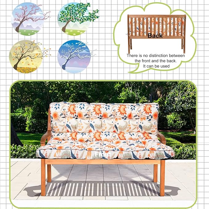 Swing Replacement Cushions with Backrest, 2 or 3 Seater Waterproof Non-Slip Overstuffed Swing Pad, Outdoor Bench Cushion for Porch Chair Swings Garden Furniture (Spring Warmth, 40 * 63 in)