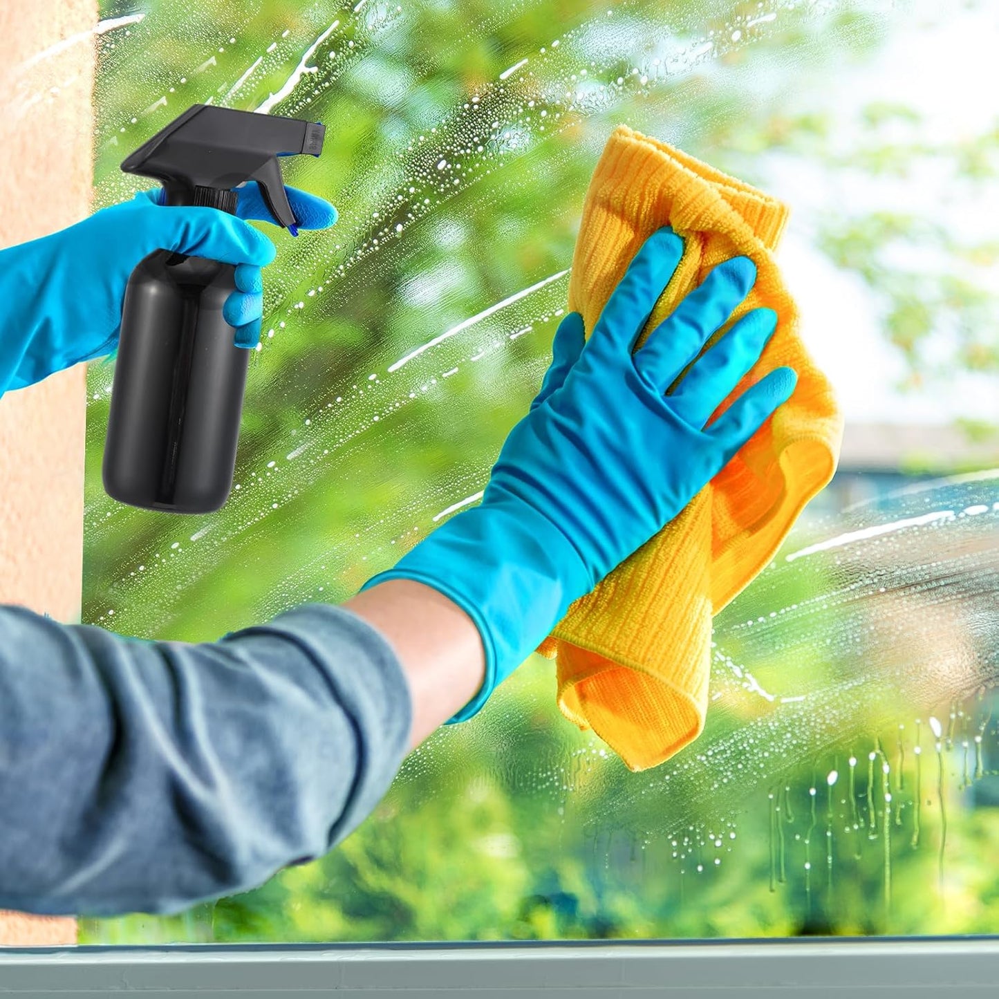 Norme 12 Pcs 8 oz Glass Spray Bottles with Funnels and Labels Refillable Cosmetic Empty Spray Bottles with Sprayer Containers for Essential Oil Cleaning Solutions(Black,Classic)