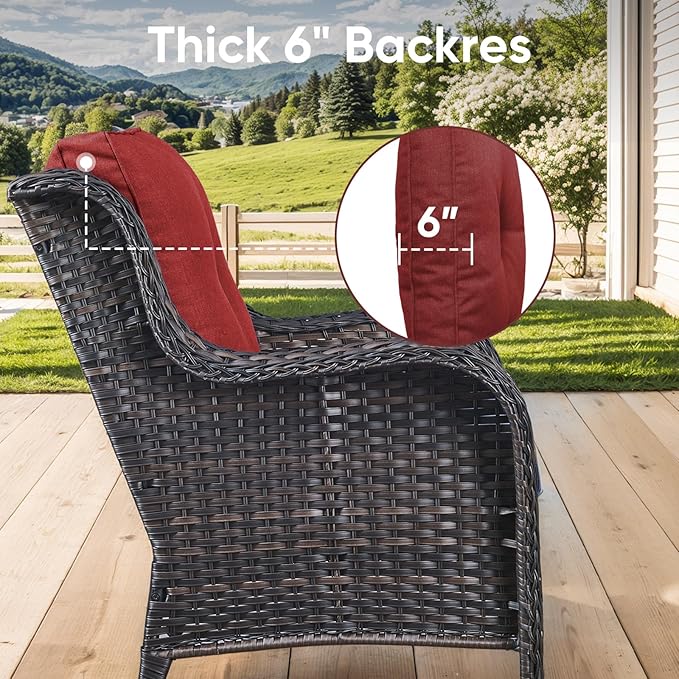 Outdoor Wicker Chair Cushions 2 Packs - Outside High Back Thick Water-Resistant Cushion 22x24 with Zipper Cover for Patio Glider Rocking Chairs Loveseat Couch – Red/Buckle