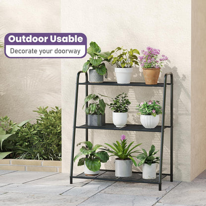 3-Tier Corner Plant Stand Indoor Outdoor , Metal Plant Shelf Black Large Heavy Duty Plant Rack Flower Pot Stand (Black)