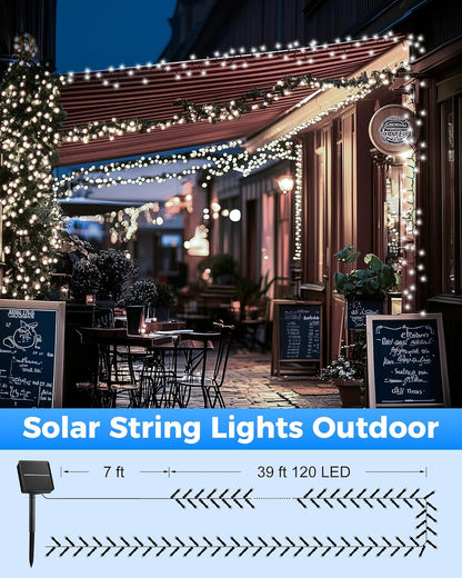 Brightown 2 Pack Solar String Lights for Outside, Each 46Ft 120 LED Solar String Lights Outdoor with 8 Modes, IP65 Waterproof Solar Lights for Patio Yard Wedding Garden Party Decorations, Cool White