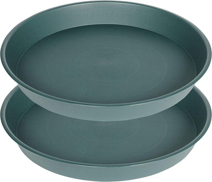 2 Pack of 14 inch Plant Saucer (12.2 Inch Base), 1.7" Depth Tray, Large Deep Garden Plastic Flower Planter Plant Trays for Indoors Outdoor Bath Bath (14", Green)