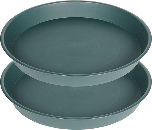 2 Pack of 14 inch Plant Saucer (12.2 Inch Base), 1.7" Depth Tray, Large Deep Garden Plastic Flower Planter Plant Trays for Indoors Outdoor Bath Bath (14", Green)