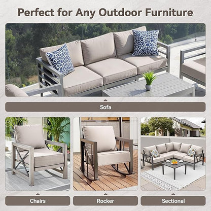 Luxury 6" Outdoor Cushions for Patio Furniture, 24x24x6" Thick Seat Cushion Set of 3, Fade Resistant Couch Chair Replacement Cushions High Density Deep Wicker Chair Cushion w/ Removable Cover, Beige