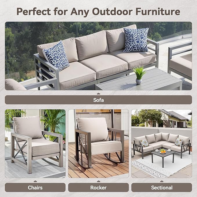 Luxury 6" Outdoor Cushions for Patio Furniture, 24x24x6" Thick Seat Cushion Set of 4, Fade Resistant Couch Chair Replacement Cushions High Density Deep Wicker Chair Cushion w/ Removable Cover, Beige