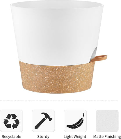 FaithLand 2-Pack 10 Inch Planter Pots for Indoor Outdoor Plants, Self Watering Flower Pots with Deep Reservoir, White with Terracotta …