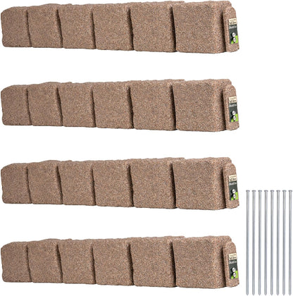 Beuta Landscape Edging | Garden Edging Border | Faux Stone Blocks for Lawn Edging, Flower Beds & Yard Edging – 4 Pack | Each Section Has 6 Blocks 48" L x 4" W x 6.5" H | 8 Spikes | Cobblestone