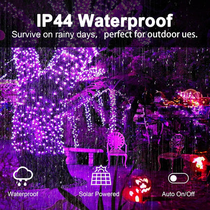 2 Pack 400 LED Solar String Lights, 8 Modes Solar String Lights for Outside, Waterproof and Solar Powered Outdoor String Lights for Holiday Christmas Yard Garden Tree Wedding Party (Purple)