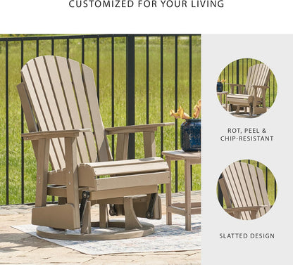 Signature Design by Ashley Hyland Wave Casual Weather Resistant HDPE Outdoor Swivel Glider Chair, Light Brown