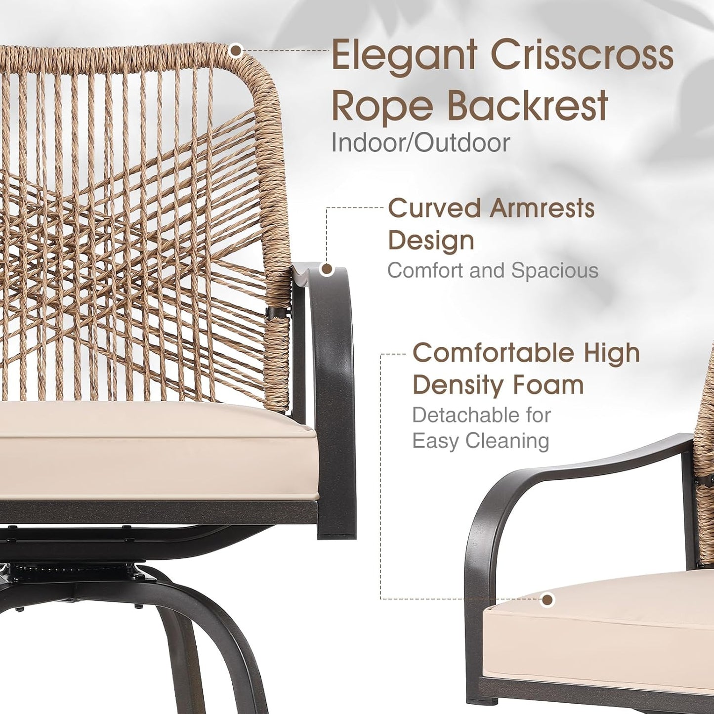 Outdoor Bar Stools Set of 6, Patio Swivel Counter Height Rattan Bar Stools, Patio Wicker Bar Swivel Chairs with Cushion, Outdoor Pool Bar Chairs for Backyard Garden Balcony w /360 Rotation