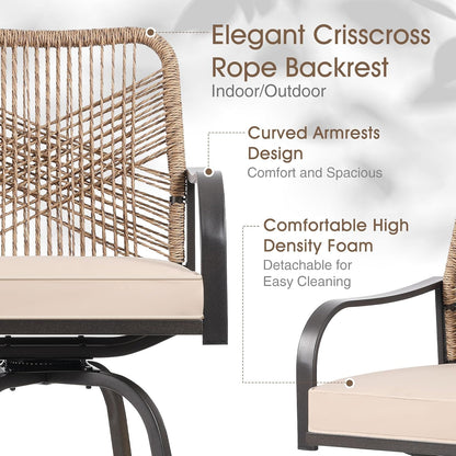 Outdoor Bar Stools Set of 4, Patio Swivel Counter Height Rattan Bar Stools, Patio Wicker Bar Swivel Chairs with Cushion, Outdoor Pool Bar Chairs for Backyard Garden Balcony w /360 Rotation