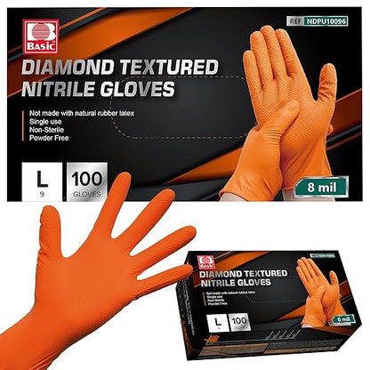 Jointown Basic Heavy Duty Nitrile Gloves, Mechanic Gloves 8 Mil Nitrile Disposable, with Raised Diamond Texture, Case of 1000, Orange, Large