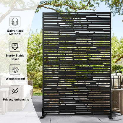 Metal Privacy Screen Outdoor 72" H×47" W,Freestanding Decorative Privacy Screen for Balcony Yard&Garden,Privacy Fence-Black&Shine