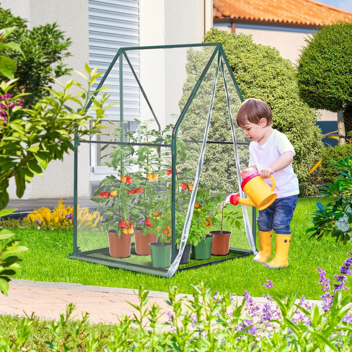 Mini Greenhouse for Indoor Outdoor: Ohuhu Portable Green House with Waterproof Pad for Small Plants Nursery Germination, 36"x36"x58.5" Heavy-Duty PVC Cover Tent Humidity Dome Seedling Accessory