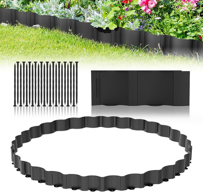 Mars Villa 40FT Landscape Edging No Dig, Interlocking Landscape Edging 5.9In Garden Edging Border with 64 Stakes, Plastic Flower Bed Border Flexible Edging for Landscaping, Lawn Patio (Black,32Pcs)