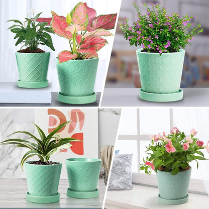 EFISPSS Ceramic Plant Pots –4”+5”+6” inch Set of 3, Planters with with Drainage Holes and Ceramic Tray, Indoor Flower Pot Gardening Home Desktop Office Windowsill Decoration Gift(Mint Green)