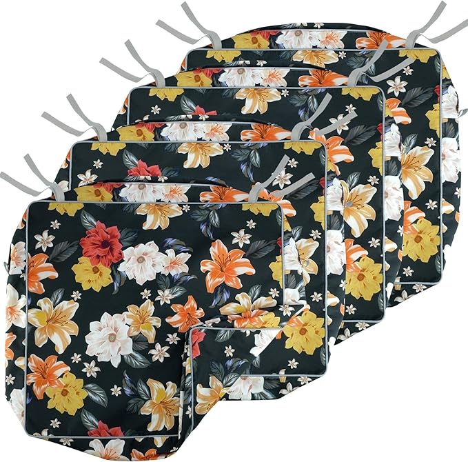 Porch Shield Outdoor Cushion Slipcovers Patio Chair Seat Cushion Covers Set 4 Waterproof Fade Resistant 19 x 19 x 4 inch, Floral Black