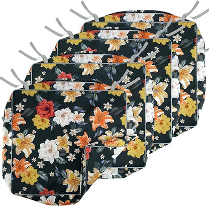 Porch Shield Outdoor Cushion Slipcovers Patio Chair Seat Cushion Covers Set 4 Waterproof Fade Resistant 19 x 19 x 4 inch, Floral Black
