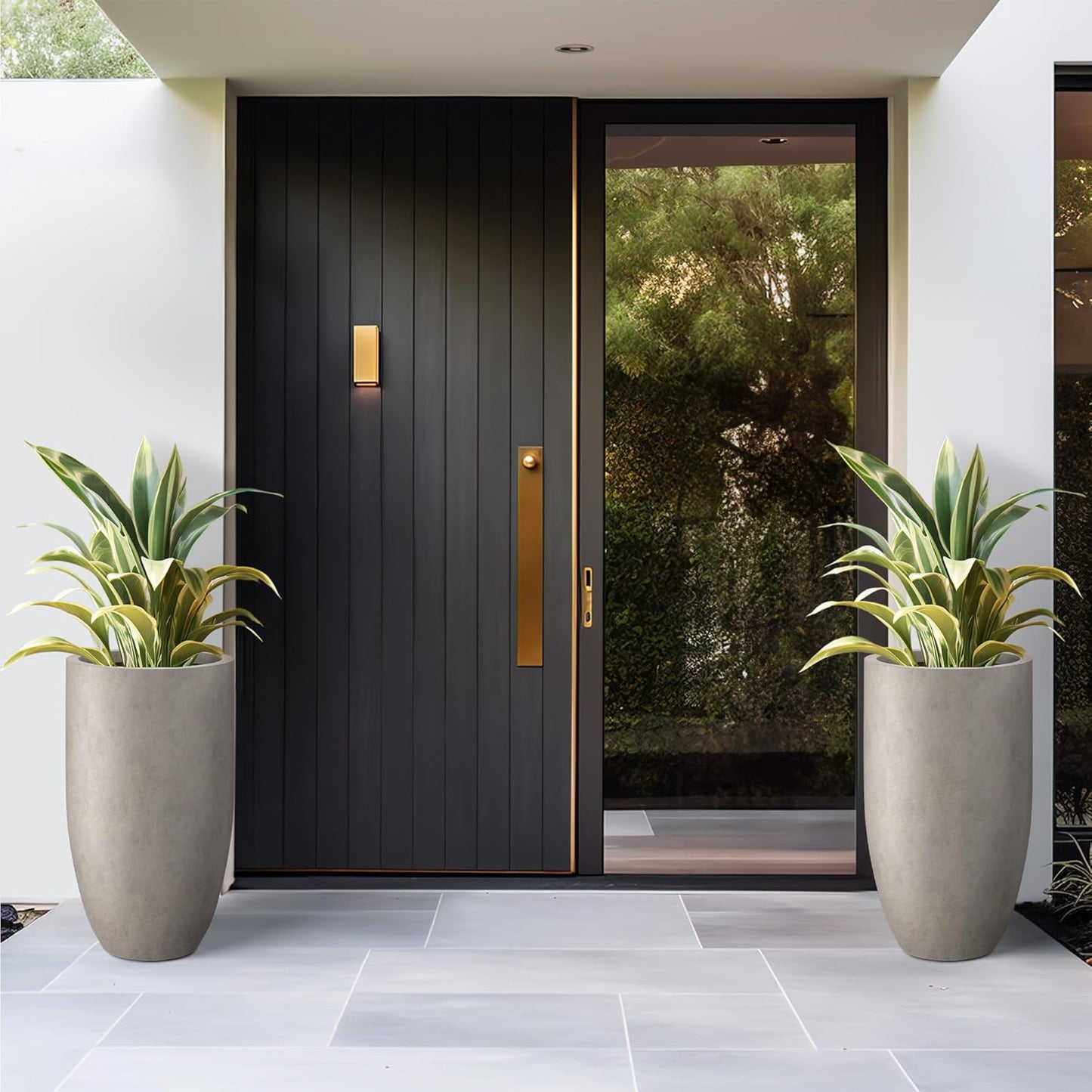 Kante 24 Inch Tall Round Concrete Planter, 2 Pack Large Indoor Outdoor Plant Pots with Drainage Hole and Rubber Plug, Modern Decorative Garden Pots for Home Patio Porch, Weathered Concrete