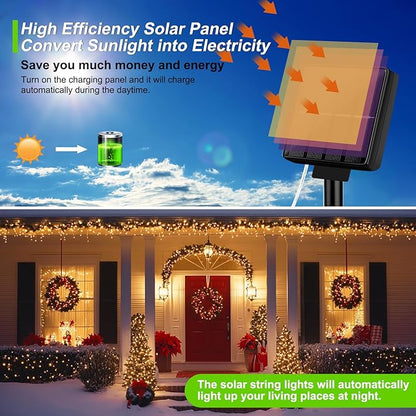 Brightever Outdoor Solar String Lights Waterproof, 6-Pack Total 240FT 600 LED Solar Powered Fairy Light with 8 Lighting Modes, Solar Twinkle Lights for Patio, Garden, Party, Wedding (Warm White)